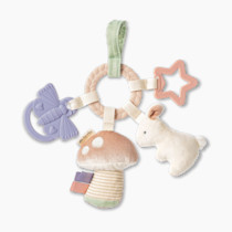 Itzy Ritzy Teething Activity Toy - Bitzy Busy Ring Features Braided Teething Ring and Dangling Toys; Includes Teether, Textured Ribbons, Crinkle Sound & Jingle Bell, Bunny RNG8497