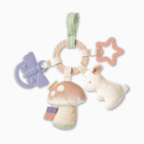 Itzy Ritzy Teething Activity Toy - Bitzy Busy Ring Features Braided Teething Ring and Dangling Toys; Includes Teether, Textured Ribbons, Crinkle Sound & Jingle Bell, Bunny RNG8497