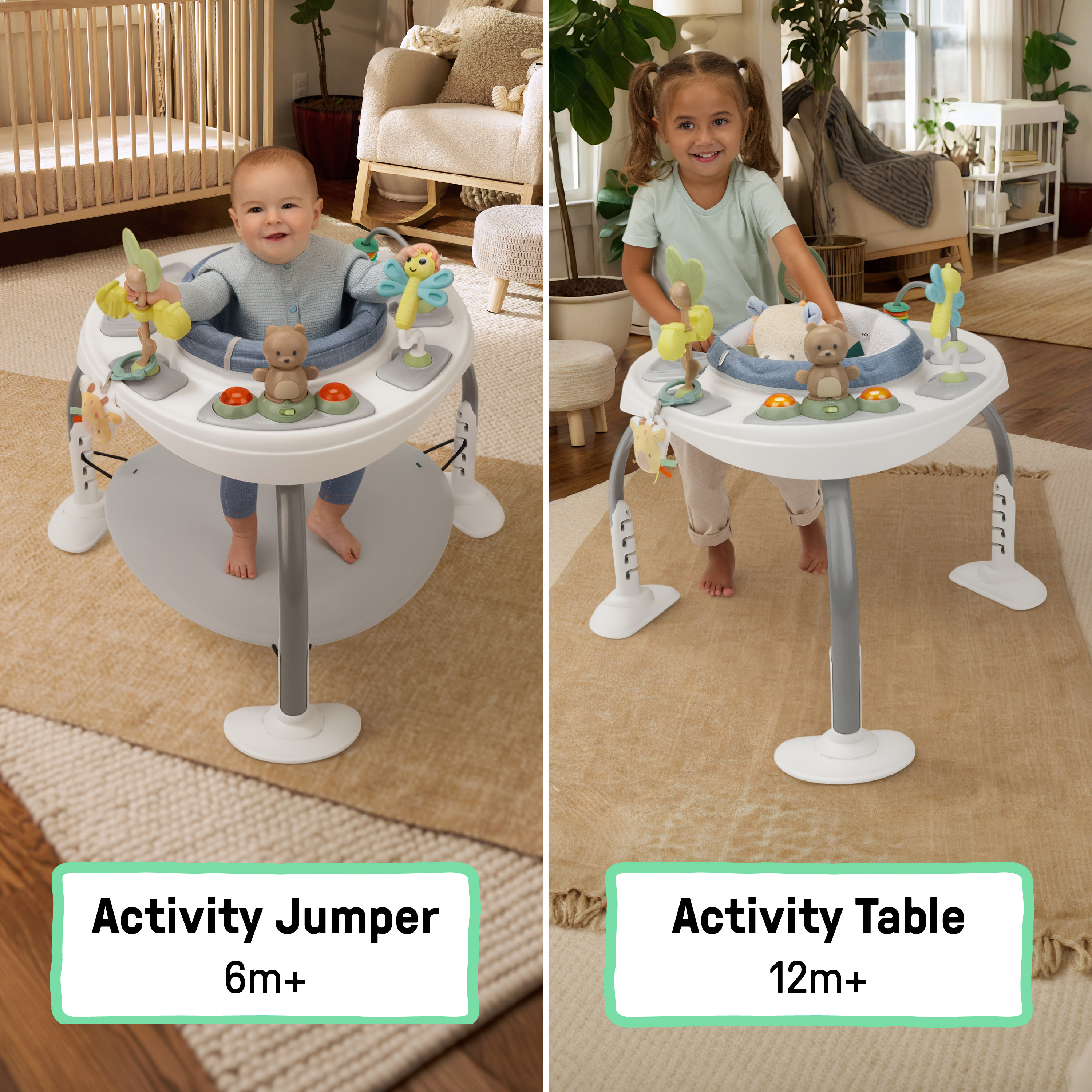 Ingenuity Bounce to Bloom 2-in-1 Activity Jumper & Table.