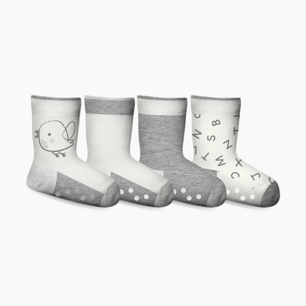 Snugabye Dream Crew Socks (4-Pack) - Grey, 0-12 M.