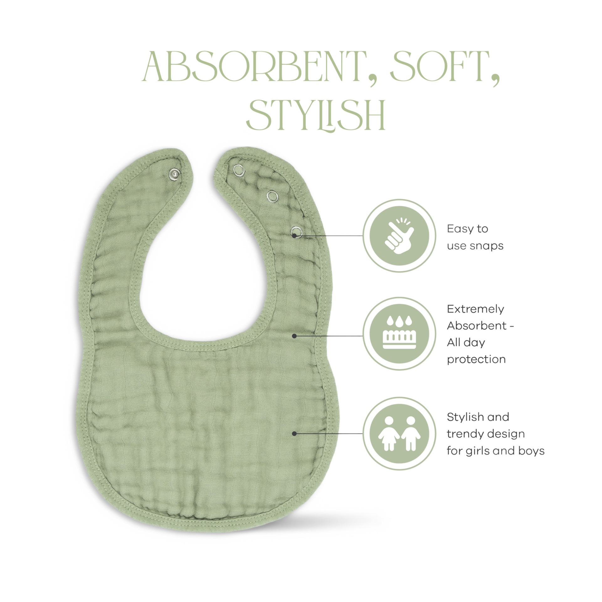 Comfy Cubs Muslin Bibs with Adjustable Snaps (4 Pack) - Multicolor, 4.