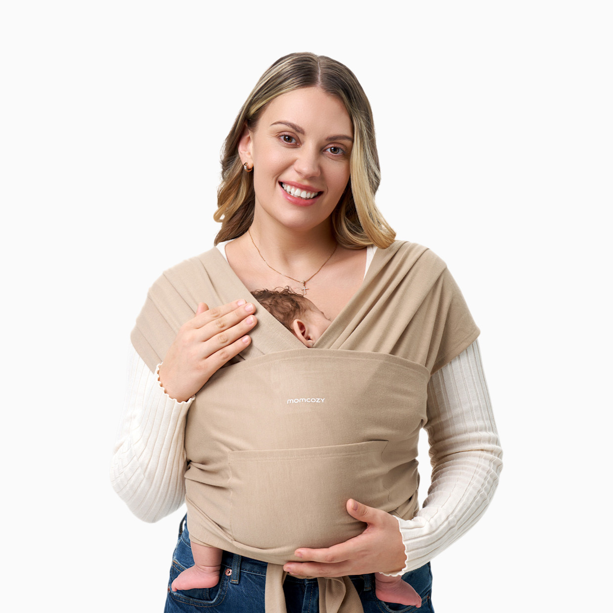 Momcozy Easy to Wear Hands Free - Baby Wrap Carrier - Light Curry.