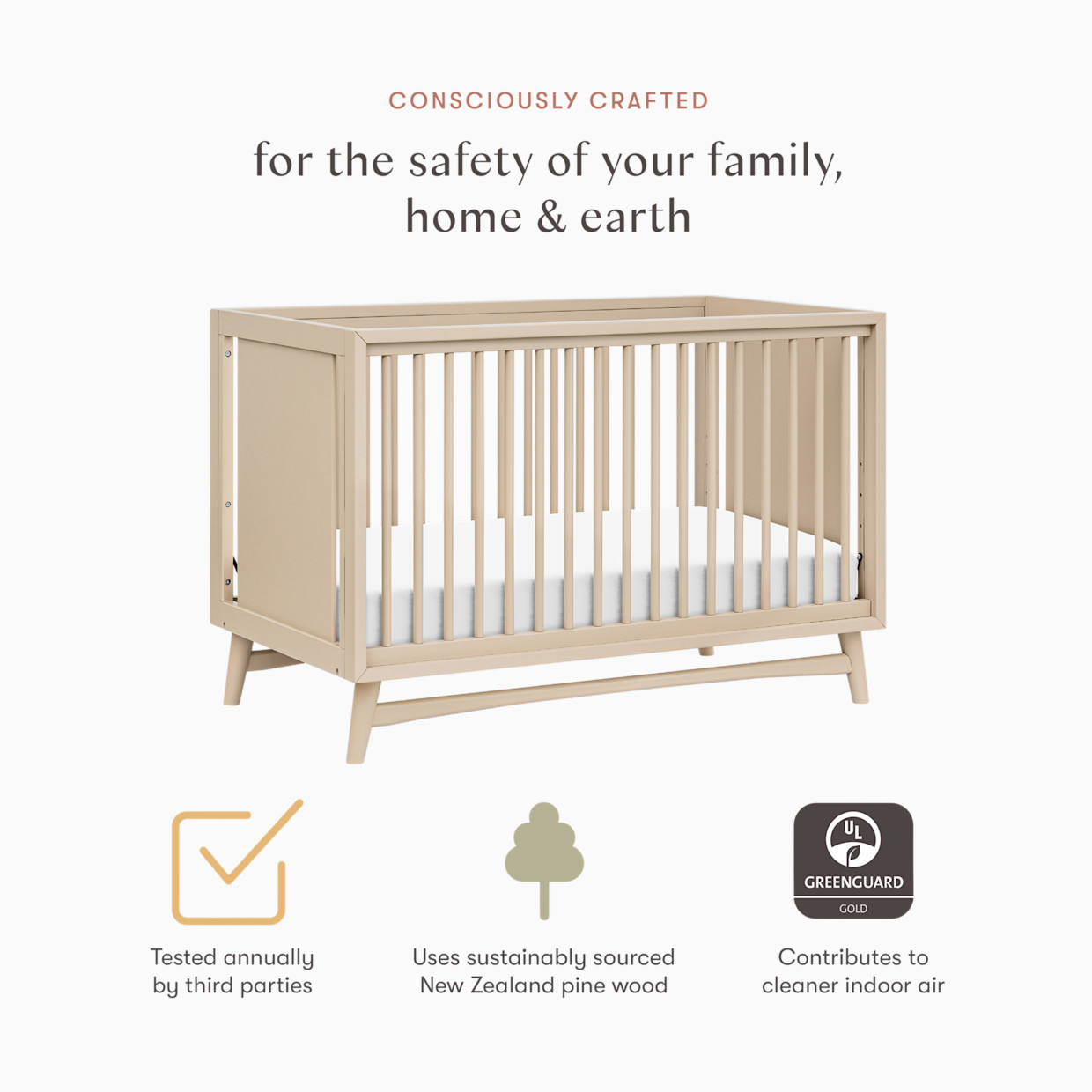 babyletto Peggy 3-in-1 Convertible Crib with Toddler Bed Conversion Kit - Taupe.