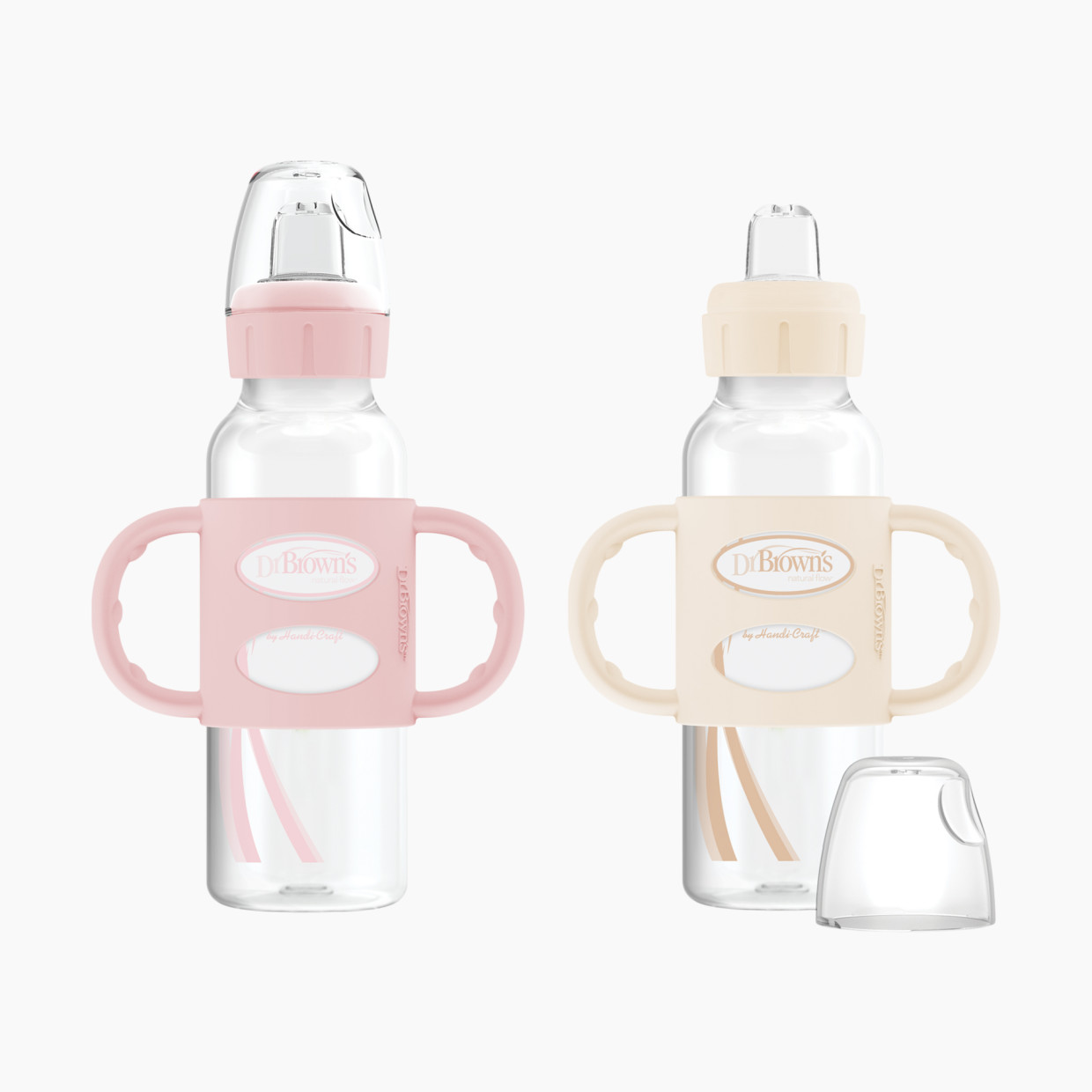 Dr. Brown's Narrow Sippy Spout Bottle w/ Silicone Handles (2-Pack) - Light Pink & White, 8 Oz, 2.