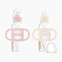 Dr. Brown's Milestones Narrow Sippy Spout Bottle with 100% Silicone Handles, Easy-Grip Handles with Soft Sippy Spout, 8oz/250mL, Light-Pink & Ecru, 2-Pack, 6m+