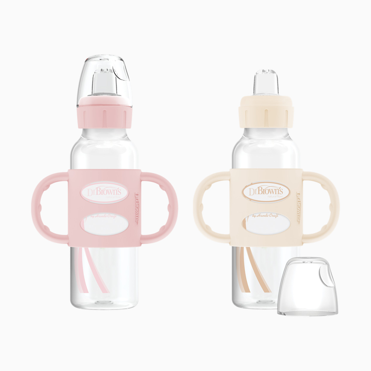Dr. Brown's Narrow Sippy Spout Bottle with Silicone Handles - Light Pink & White.