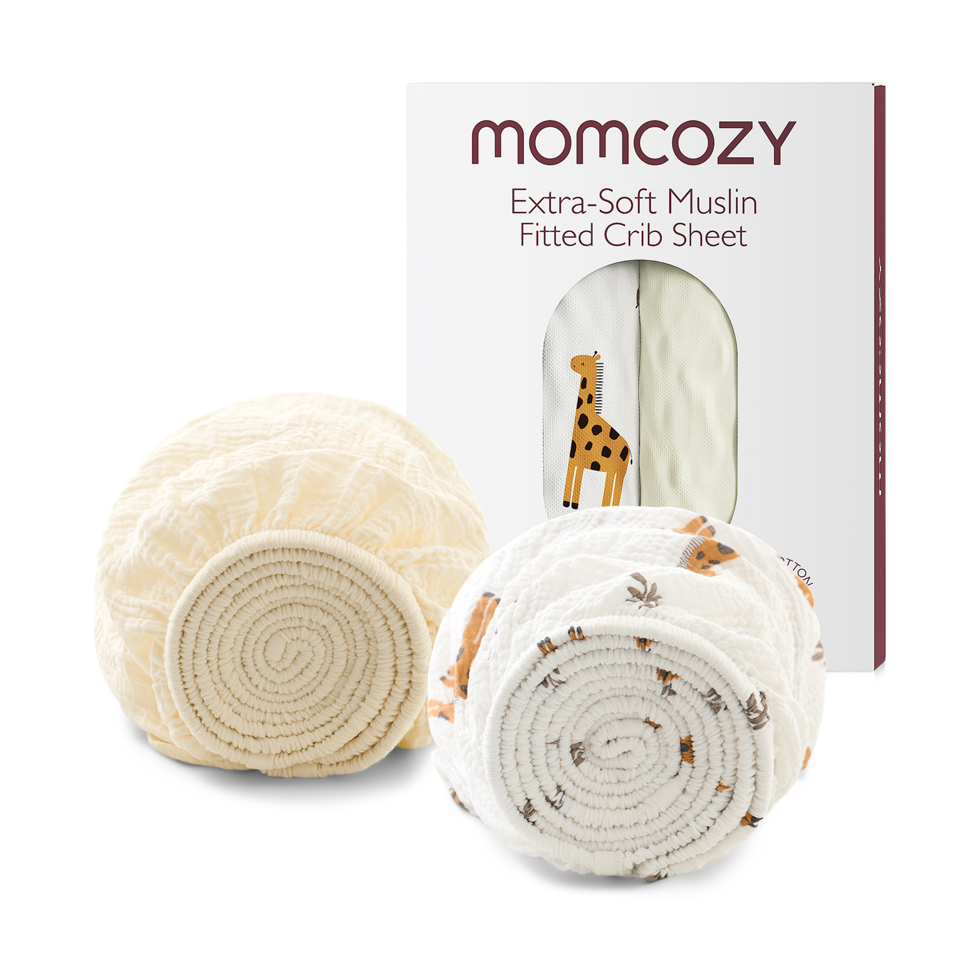 Momcozy Muslin Fitted Crib Sheets - 2 sizes - Bravery Giraffe