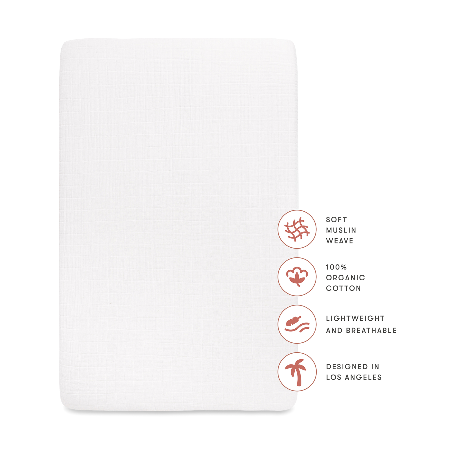 babyletto Crib Sheet in GOTS Certified Organic Muslin Cotton - White.