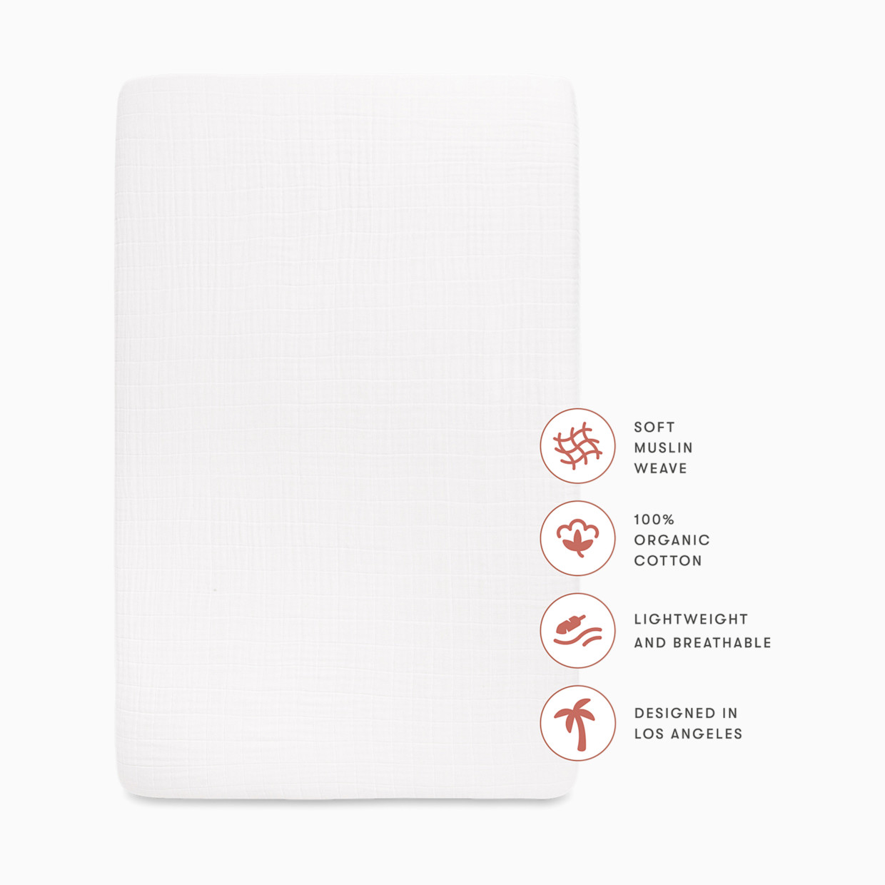 babyletto Crib Sheet in GOTS Certified Organic Muslin Cotton - White.