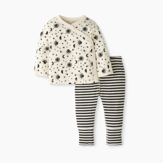 Hanna Andersson Baby Layette Wrap Top & Pants Wiggle Set - Moonlight On Ecru, 3-6 Months.