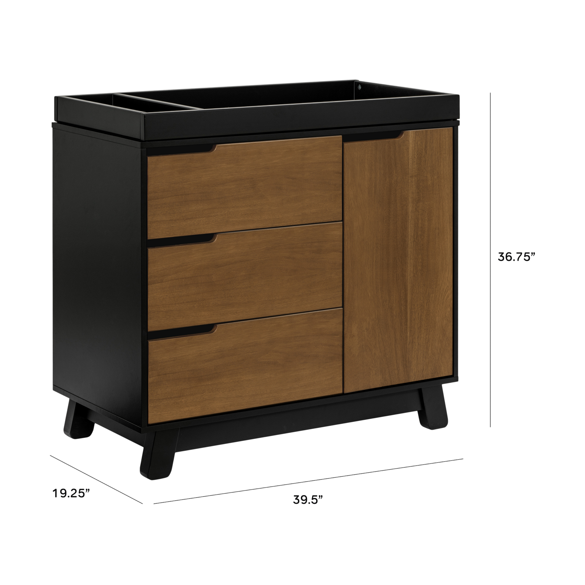 babyletto Hudson 3-Drawer Changer Dresser - Black/Natural Walnut.