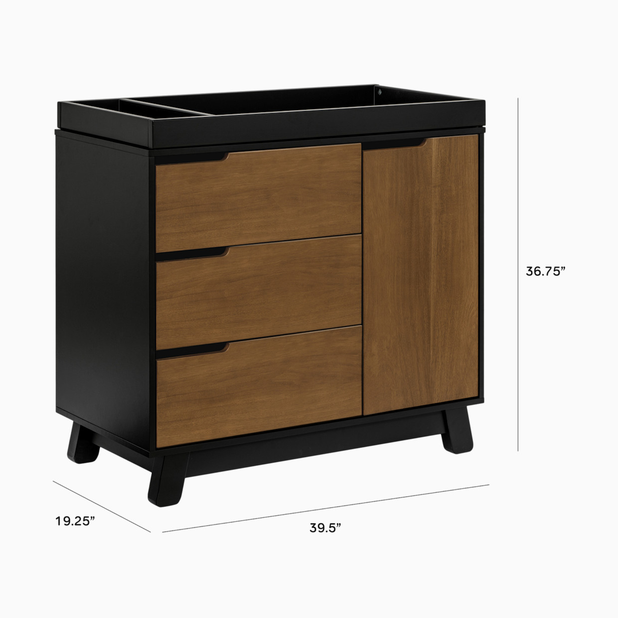 babyletto Hudson 3-Drawer Changer Dresser - Black/Natural Walnut.
