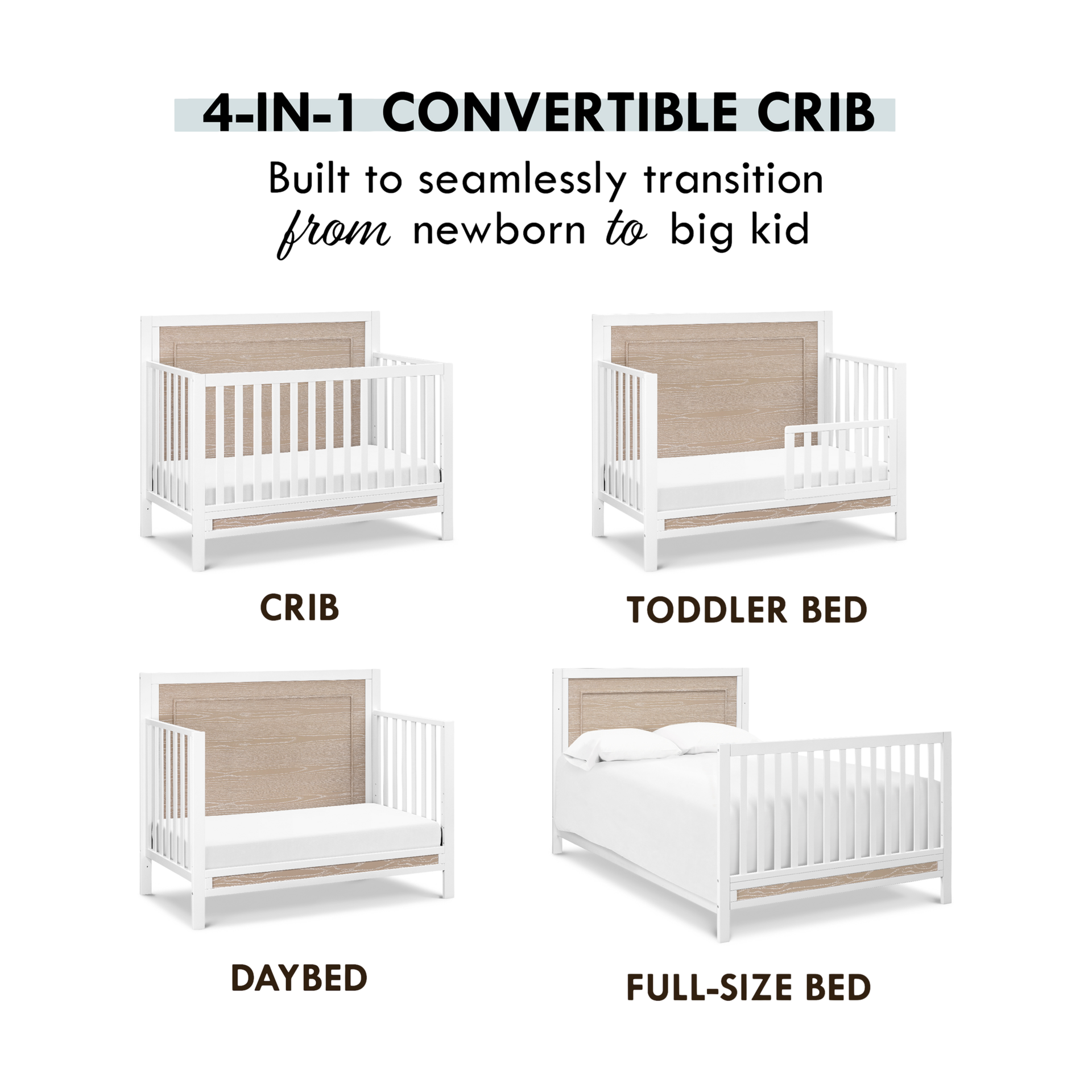 Carter's by daVinci Radley 4-in-1 Convertible Crib - White/Coastwood.