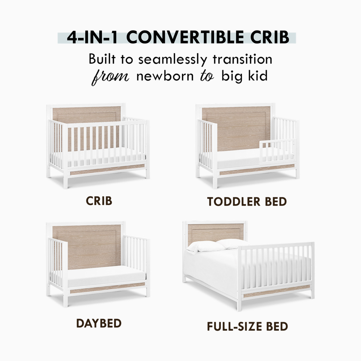 Carter's by daVinci Radley 4-in-1 Convertible Crib - White/Coastwood.
