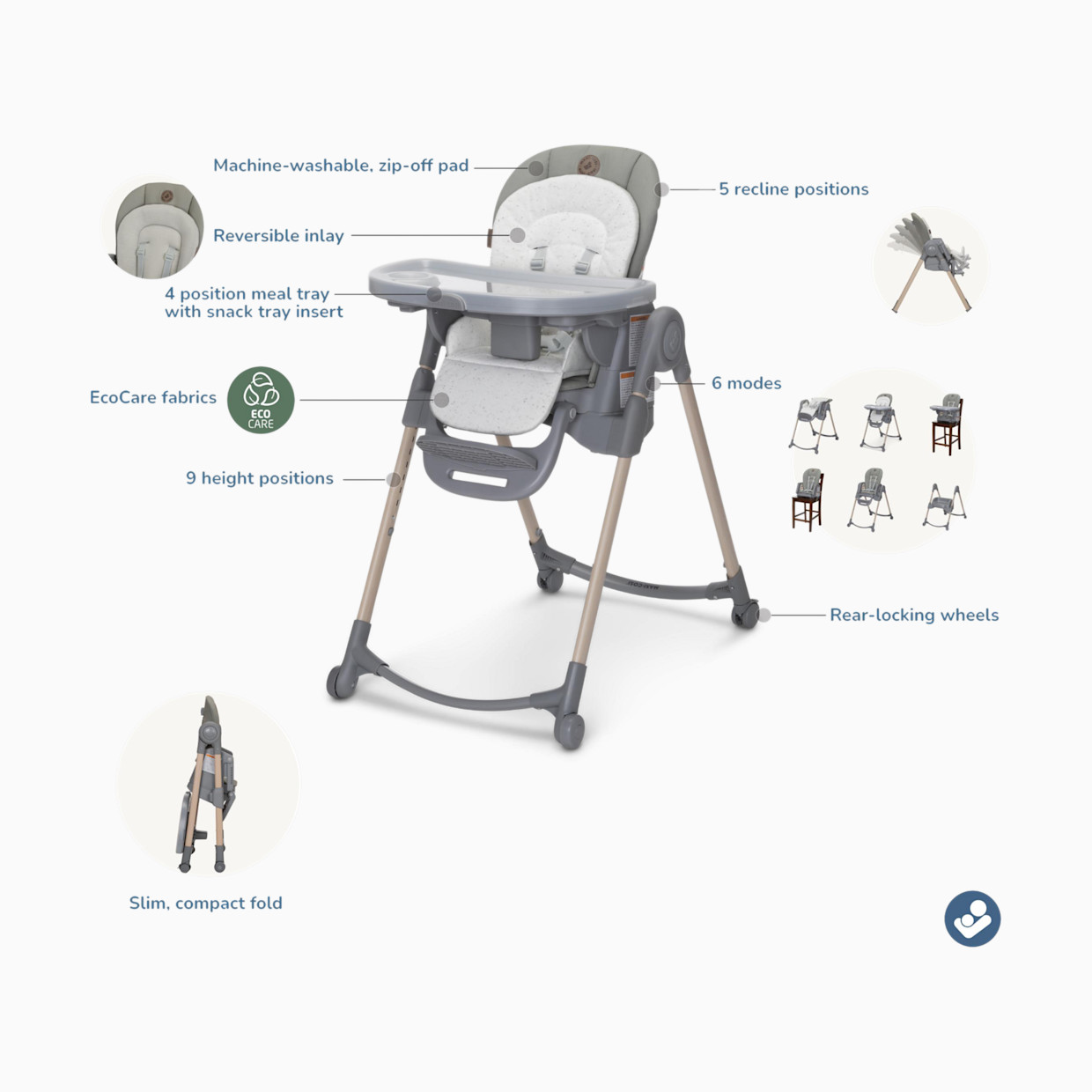 Maxi-Cosi Minla 6-in-1 Adjustable High Chair - Classic Green.