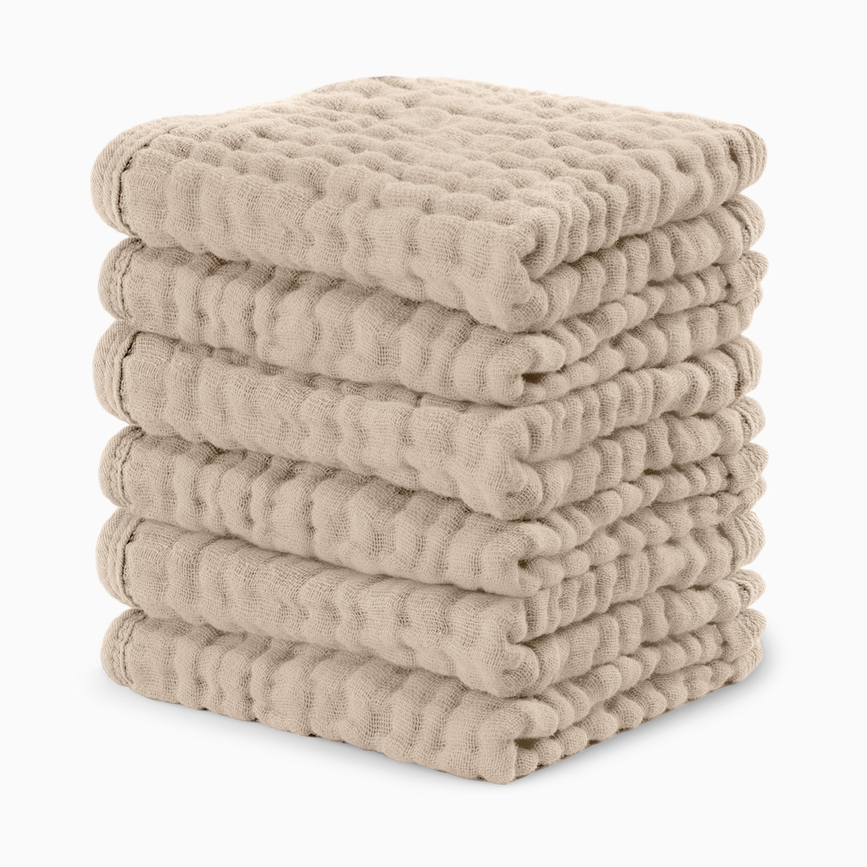 Comfy Cubs 6-Layer Muslin Baby Washcloths Set - Sand, 6.