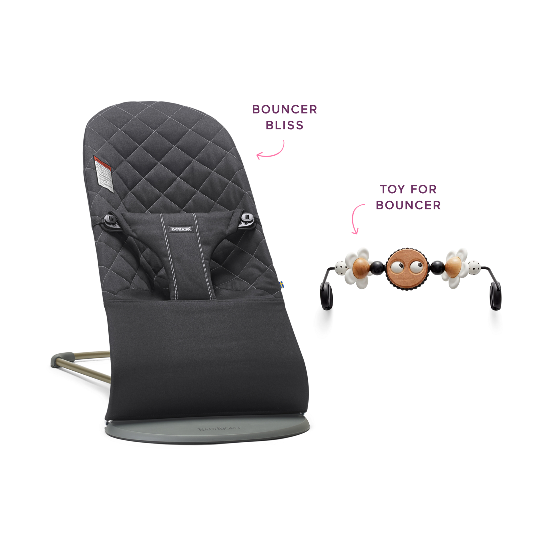 BabyBjörn Bouncer Bliss and Toy Bar Bundle - Black/Bw Googly Eyes.