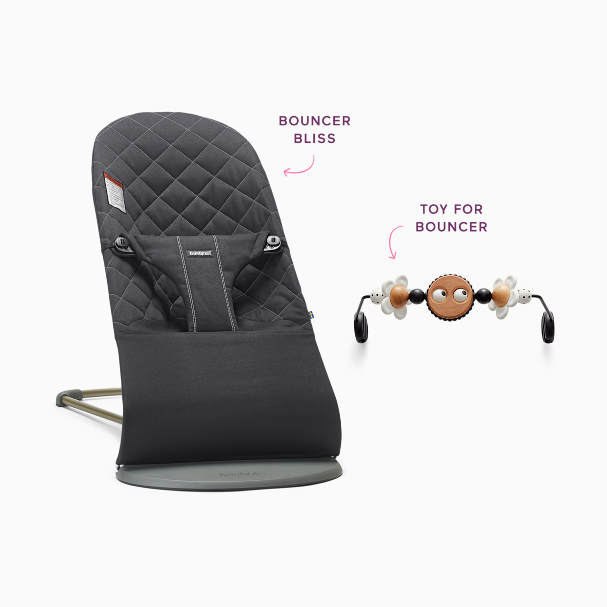 BabyBjörn Bouncer Bliss and Toy Bar Bundle - Black/Bw Googly Eyes.