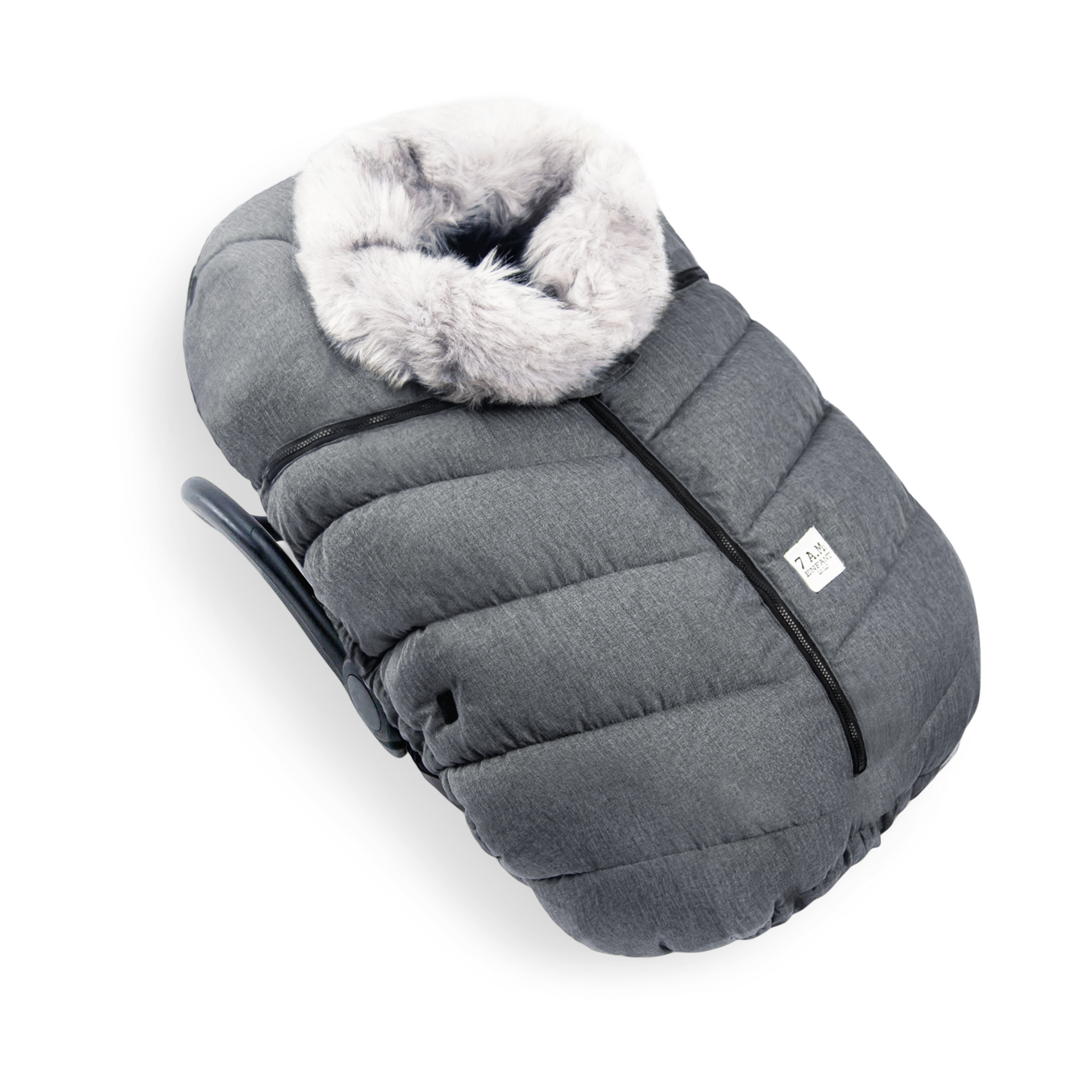 7AM Enfant Car Seat Cocoon - Heather Grey Dark Faux Fur.