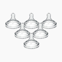 Dr. Brown's Natural Flow Level 2 Wide-Neck Baby Bottle Silicone Nipple, Medium Flow, 3m+, 100% Silicone Bottle Nipple, count 6 (Pack of 1)