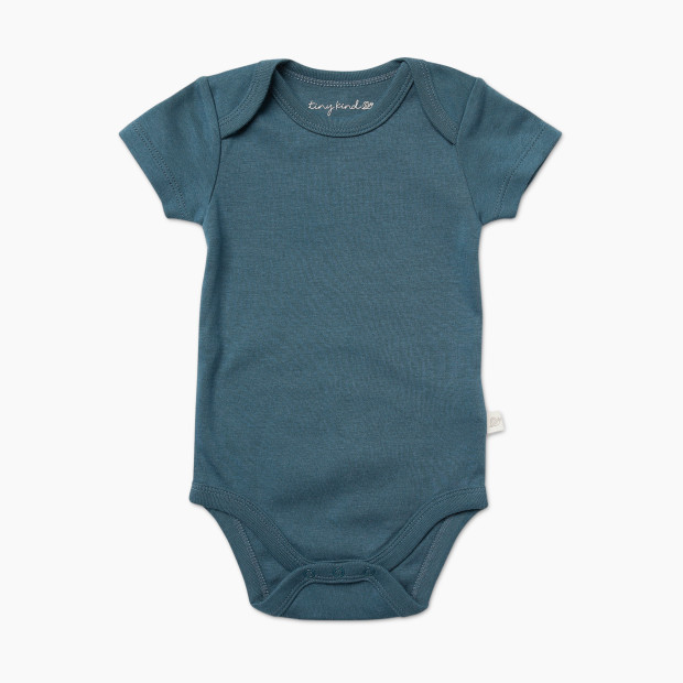 Tiny Kind Solid Short Sleeve Organic Cotton Bodysuit - Tapestry Blue, 0-3 M.