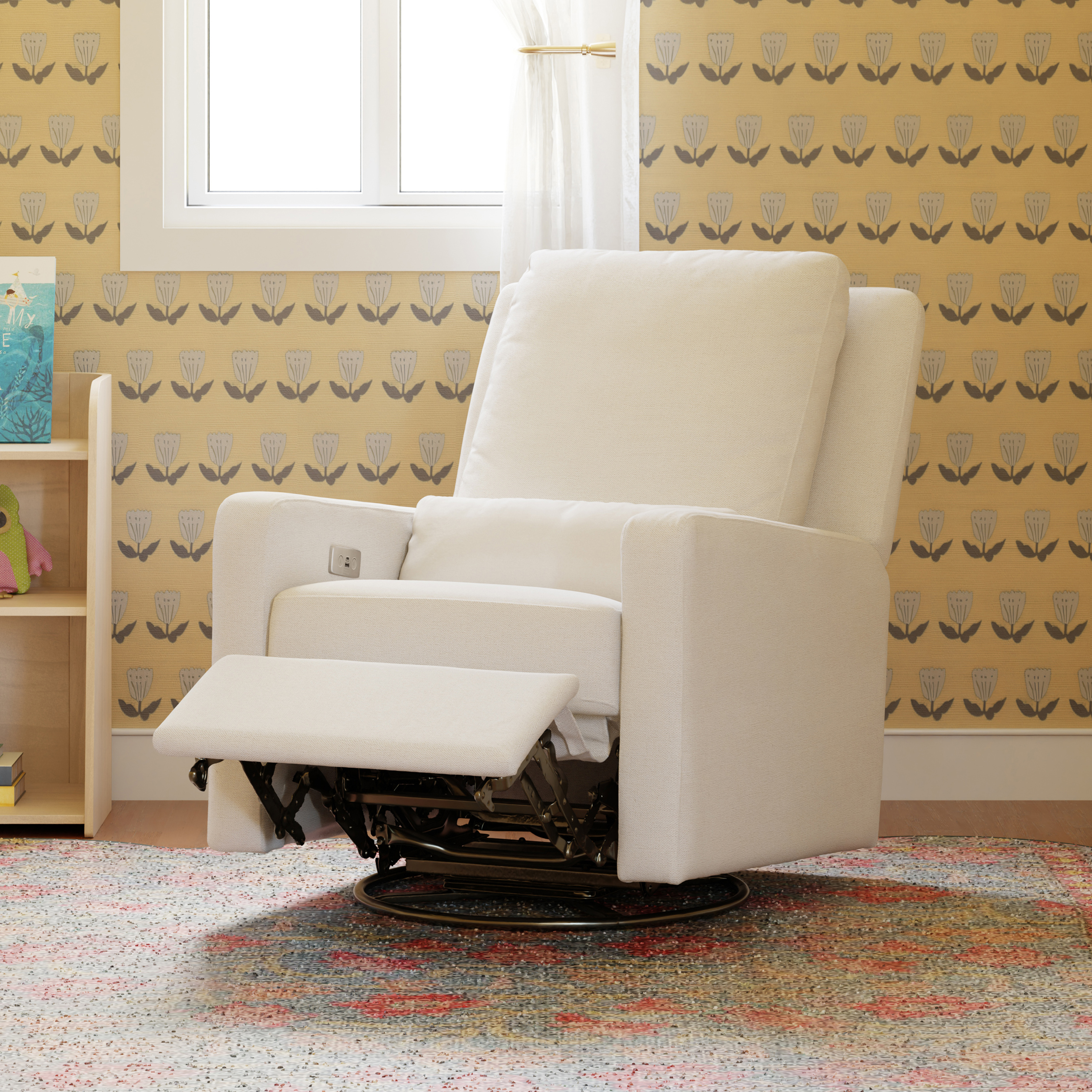 babyletto Sigi Electronic Recliner and Swivel Glider - Performance Cream Eco-Weave.
