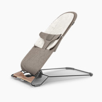 UPPAbaby Mira Bouncer/Portable 2-in-1 Bouncer + Seat Grows with Your Baby/GREENGuard® Gold, JPMA + FSC® Certified/Cozy Seat Liner + Storage Bag Included/Wells (Taupe Mélange/Black Chrome/Walnut Wood)