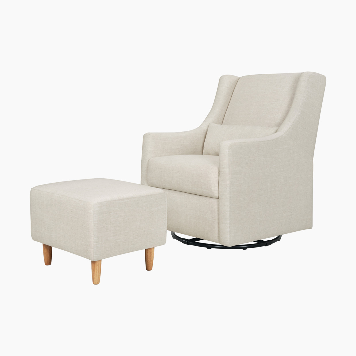babyletto Toco Swivel Glider and Stationary Ottoman - White Linen.