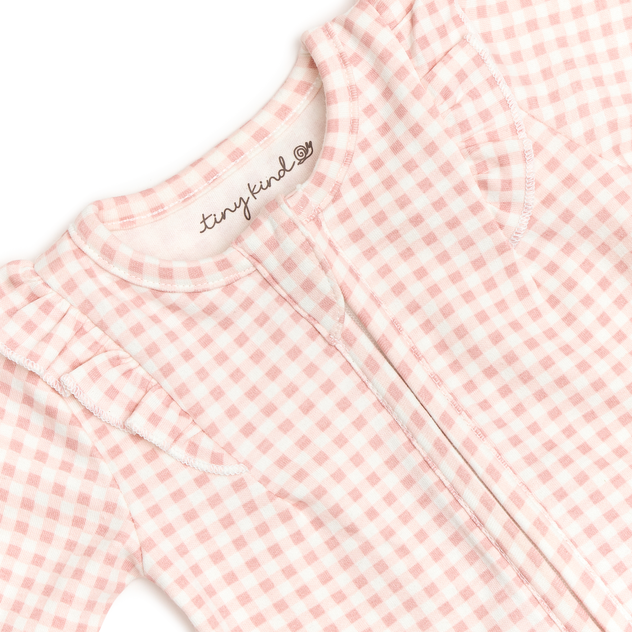 Tiny Kind Organic Cotton Printed 2-Way Zip Footie - Pink Gingham, 0-3 M.