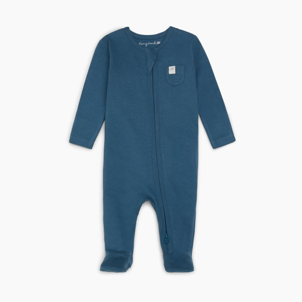 Tiny Kind Solid Zip Up Footie - Tapestry Blue, Nb | Babylist Shop