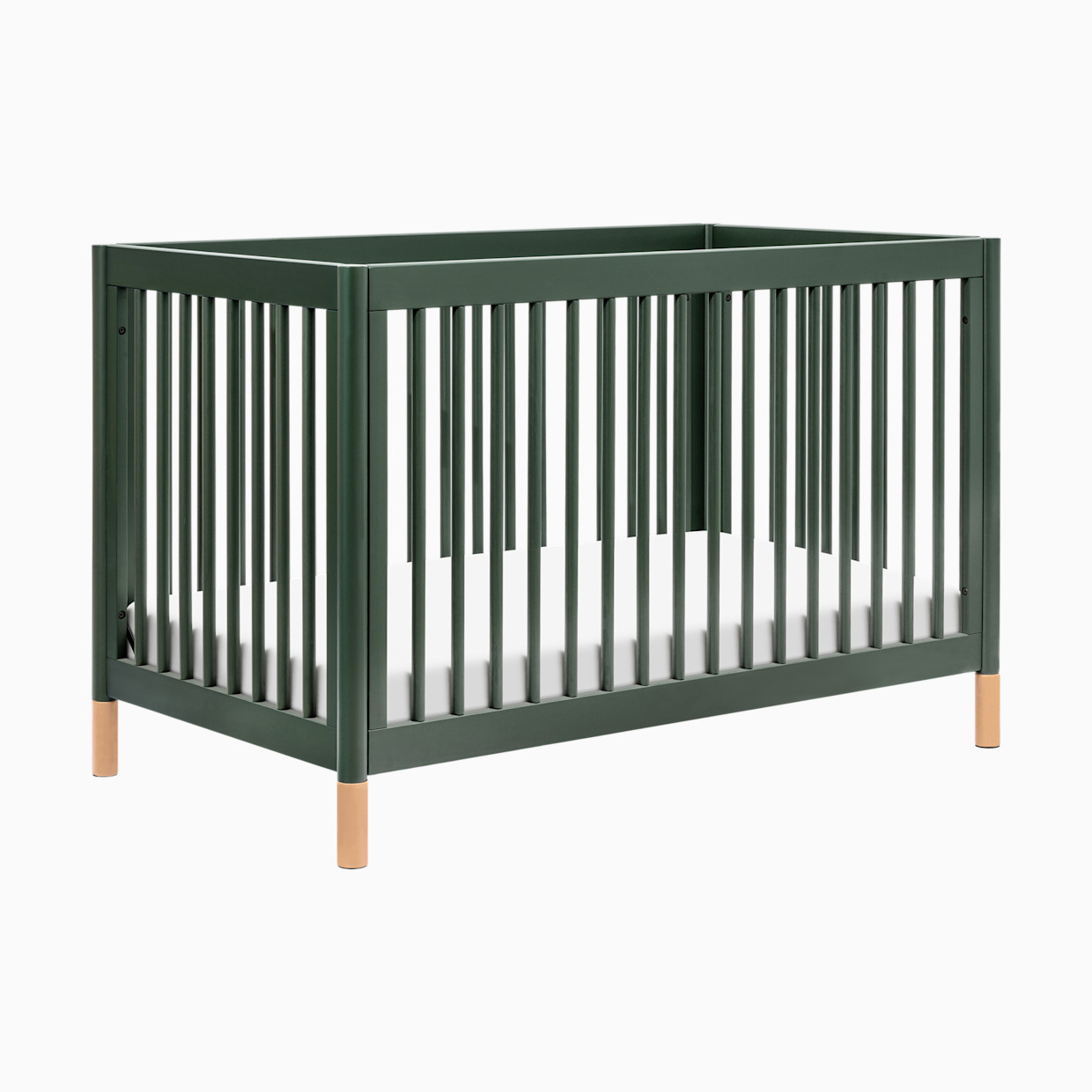 babyletto Gelato 4-in-1 Convertible Crib with Toddler Bed Conversion Kit - Forest Green With Vegan Blonde Leather Feet.