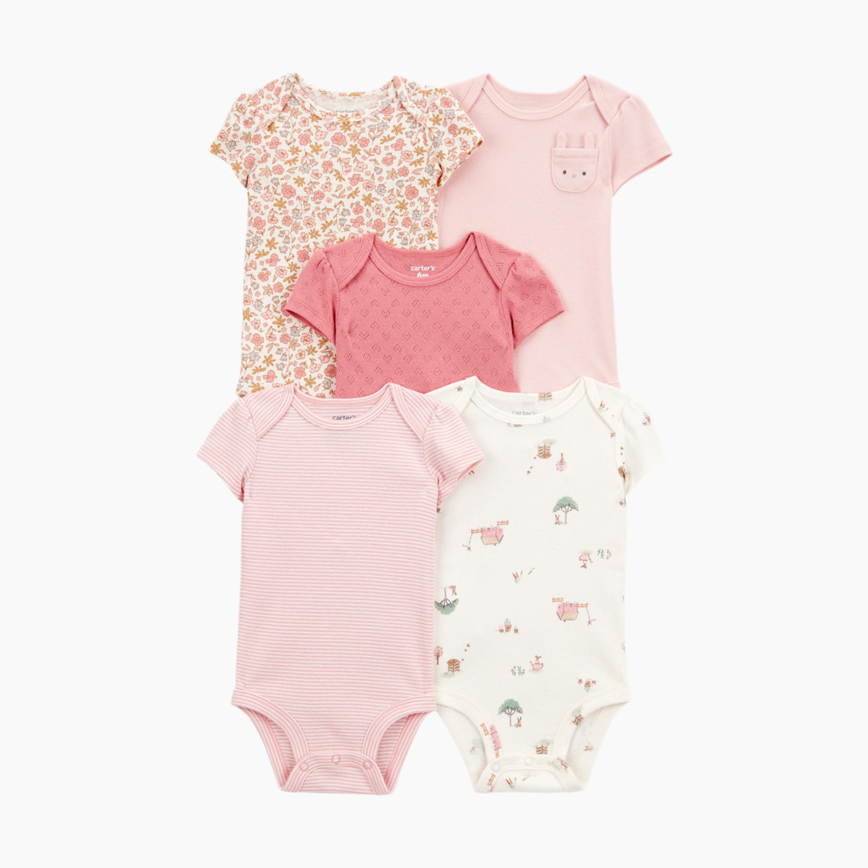 Carter's 5-Pack Short-Sleeve Cotton Bodysuits - Floral Bunny, Newborn.