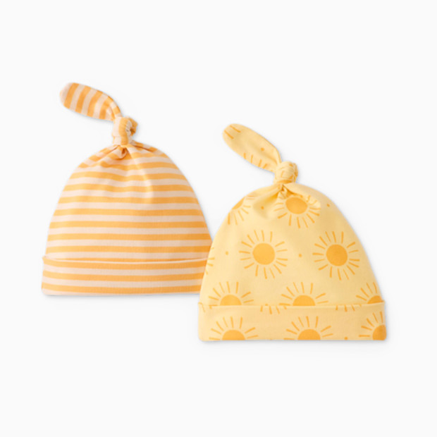 Hanna Andersson Baby 2-pk HannaSoft Top Knot Hat - Sunny Days, Newborn.