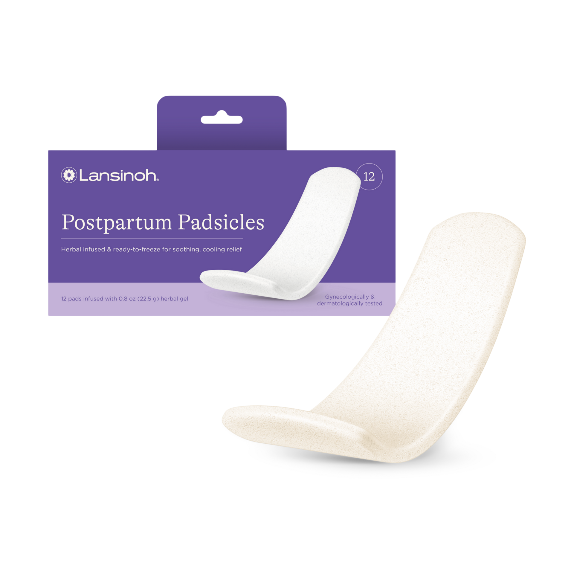 Lansinoh Postpartum Cooling Pads, Perineal Ice Packs, 12 Count, Witch Hazel Pads for Postpartum Care, Padsicles with Cooling and Comforting Aloe Vera