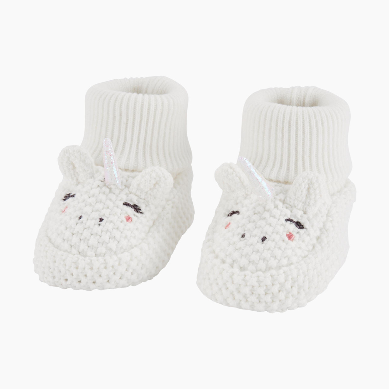 Carter's Crochet Booties - White Unicorns, Newborn.