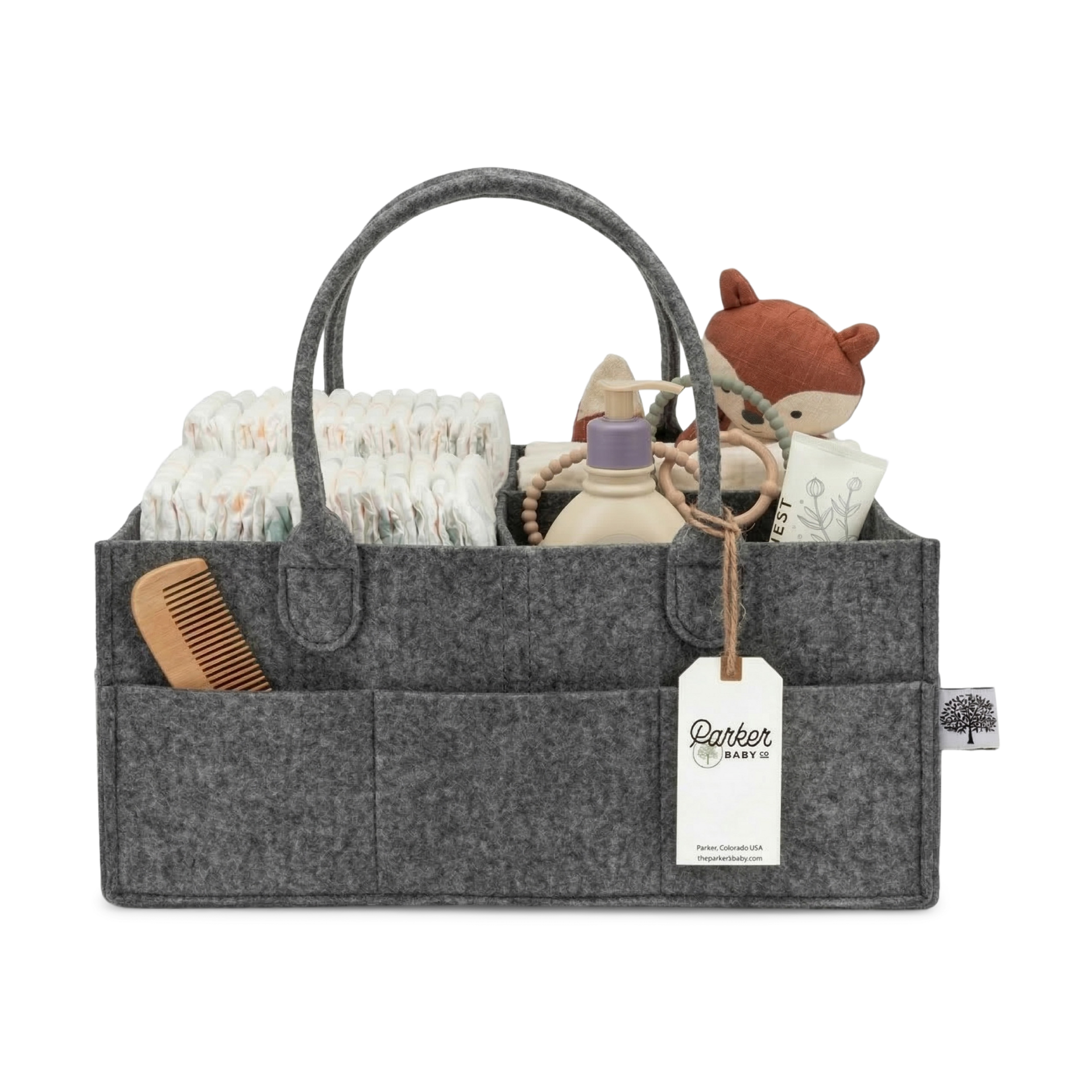 Parker Baby Co. Diaper Caddy - Nursery Storage Bin and Car Organizer for Diapers and Baby Wipes - Charcoal, Large