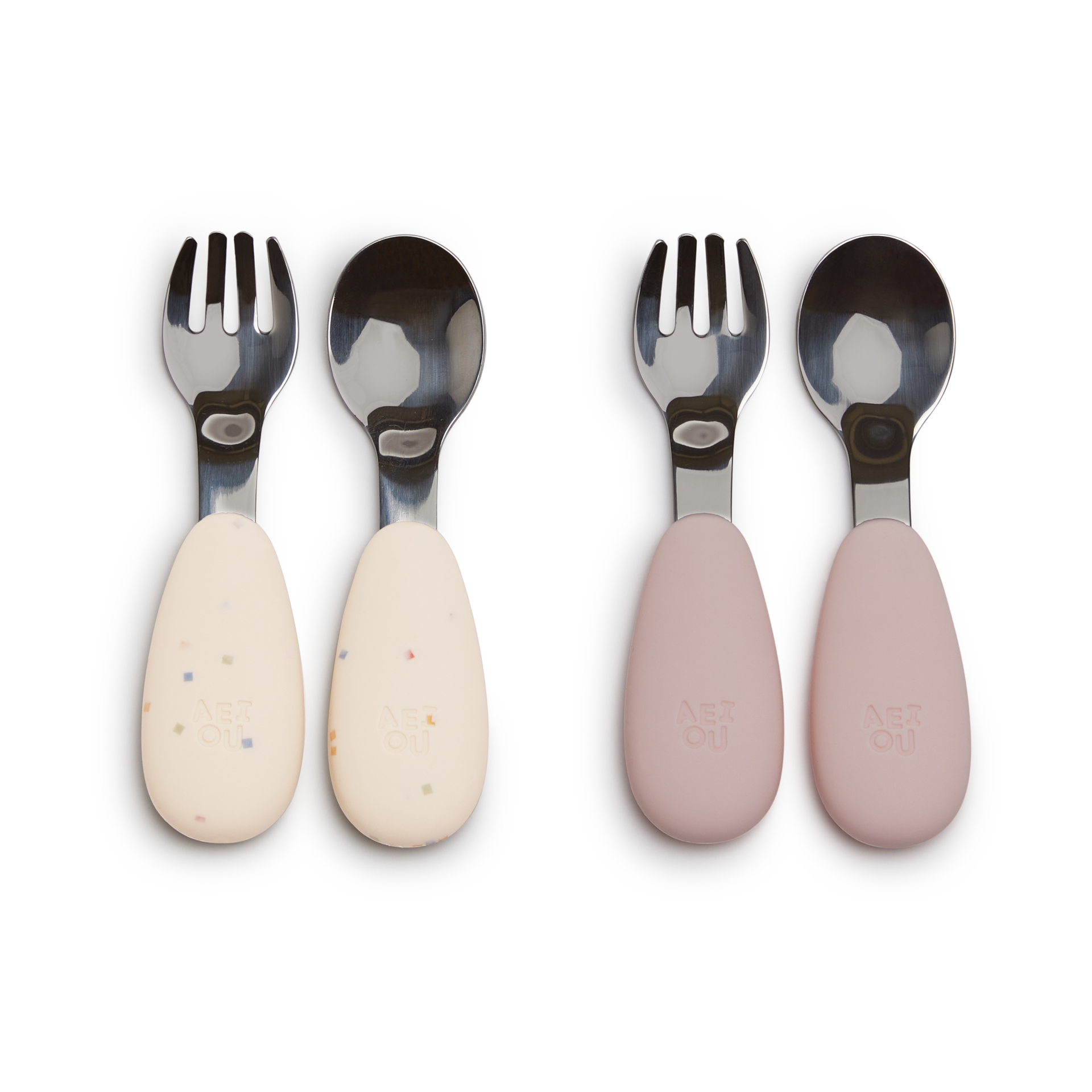AEIOU Stainless Steel Utensils (4 Pack) - Petal/Oat Speckle.
