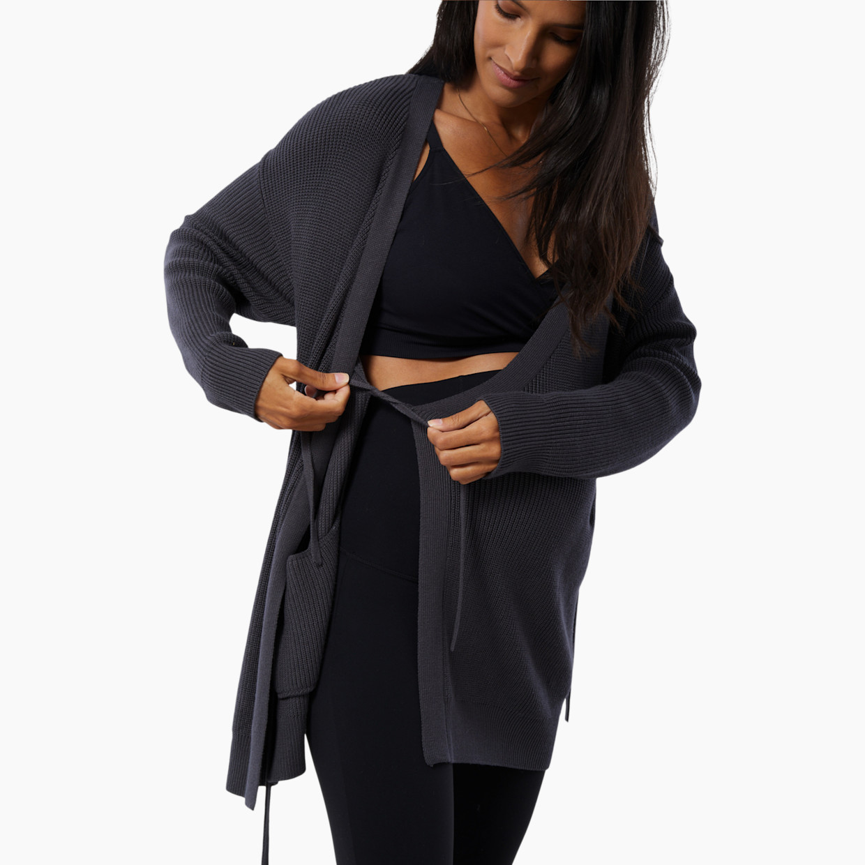 Ingrid and Isabel Wrap Nursing Cardigan - Asphalt, Xs.