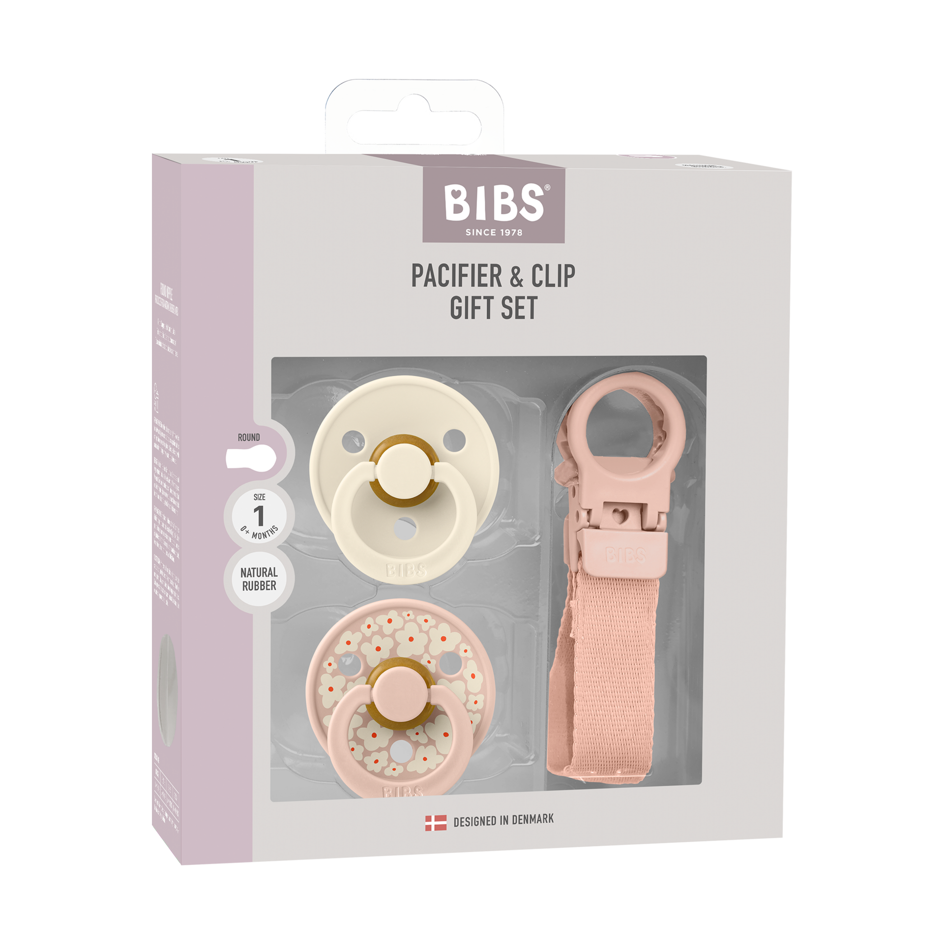 BIBS Colour Pacifier & Loop Clip Gift Set - Blush.