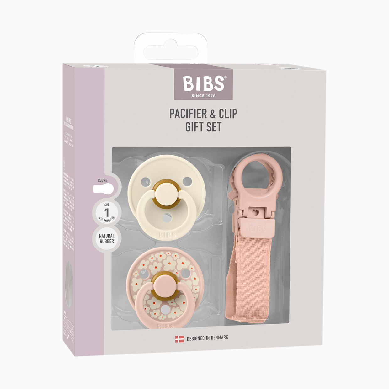 BIBS Colour Pacifier & Loop Clip Gift Set - Blush.