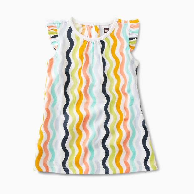 Tea Collection Ruffle Shoulder Dress - Rainbow Wave, 3-6 Months.