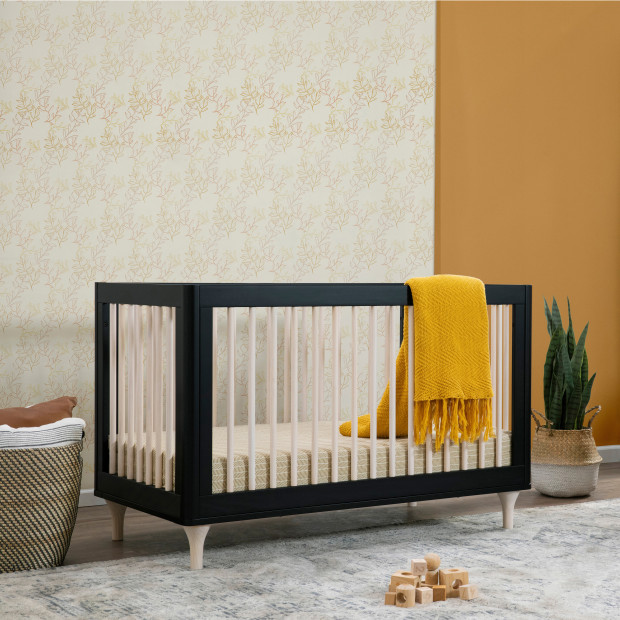 babyletto Lolly 3-in-1 Convertible Crib with Toddler Bed Conversion Kit - Black/Washed Natural.