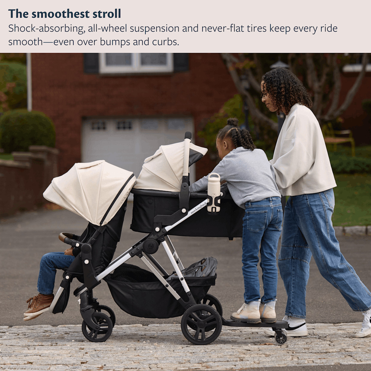 Mockingbird Single-to-Double Stroller 3.0 and Bassinet Bundle - Black Windowpane.