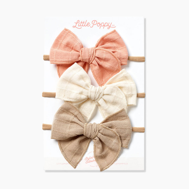 Little Poppy Co. Original Headband (3 Pack) + Bow Subscription Gift Set - Blush/Ivory/Tan.