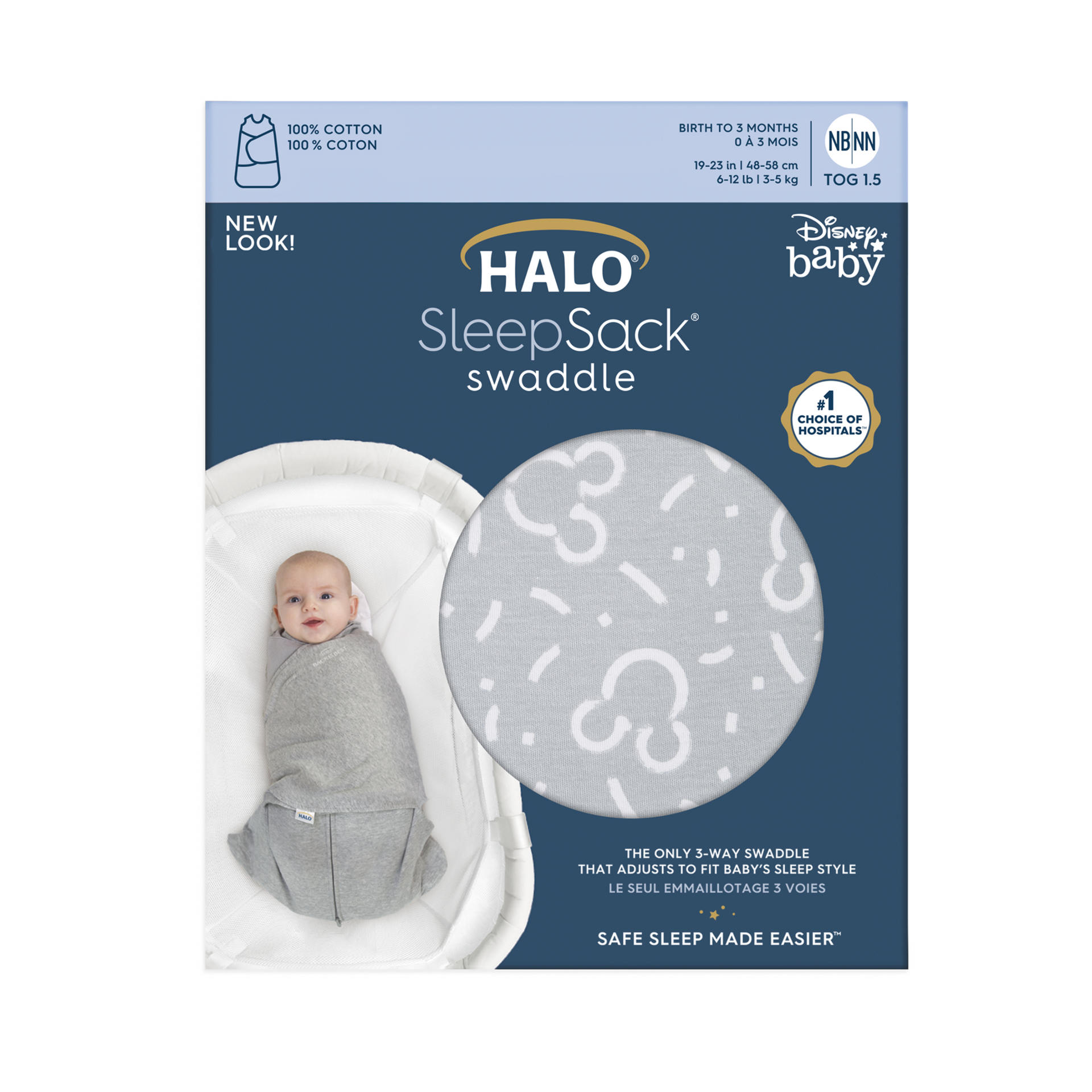 Halo Disney SleepSack Swaddle Cotton Confetti Mickey Grey, Newborn