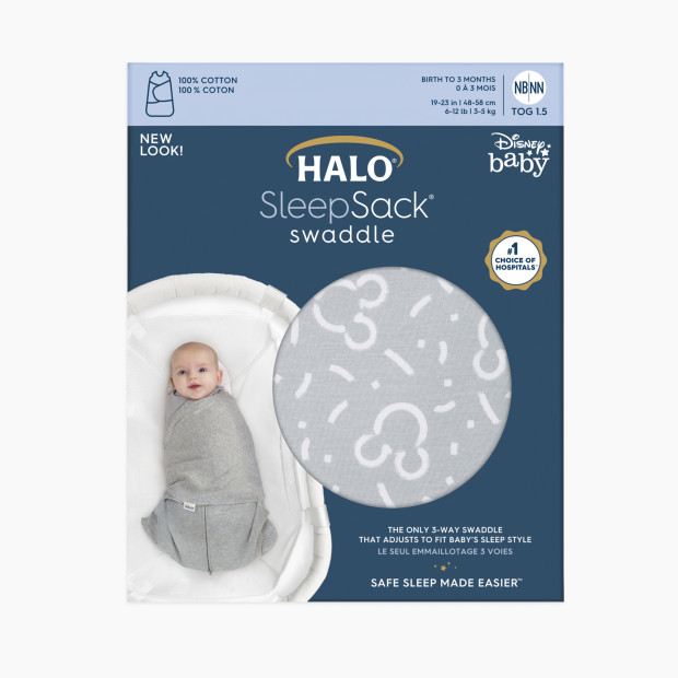 Halo Disney SleepSack Swaddle Cotton - Confetti Mickey Grey, Newborn.