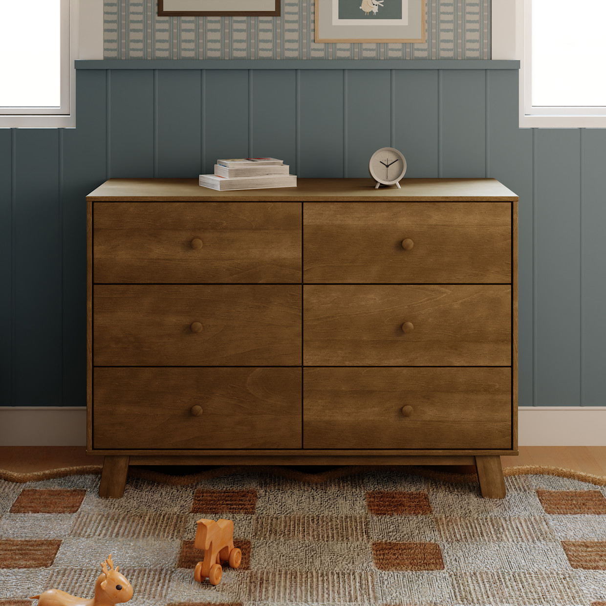 babyletto Hudson Modern 6-Drawer Assembled Double Dresser - Natural Walnut.