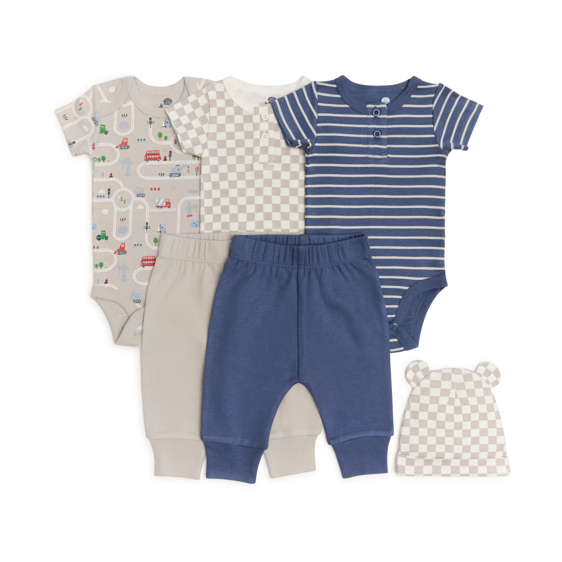 Small Story Organic Cotton Bodysuit, Pant & Hat Set (6 Piece).