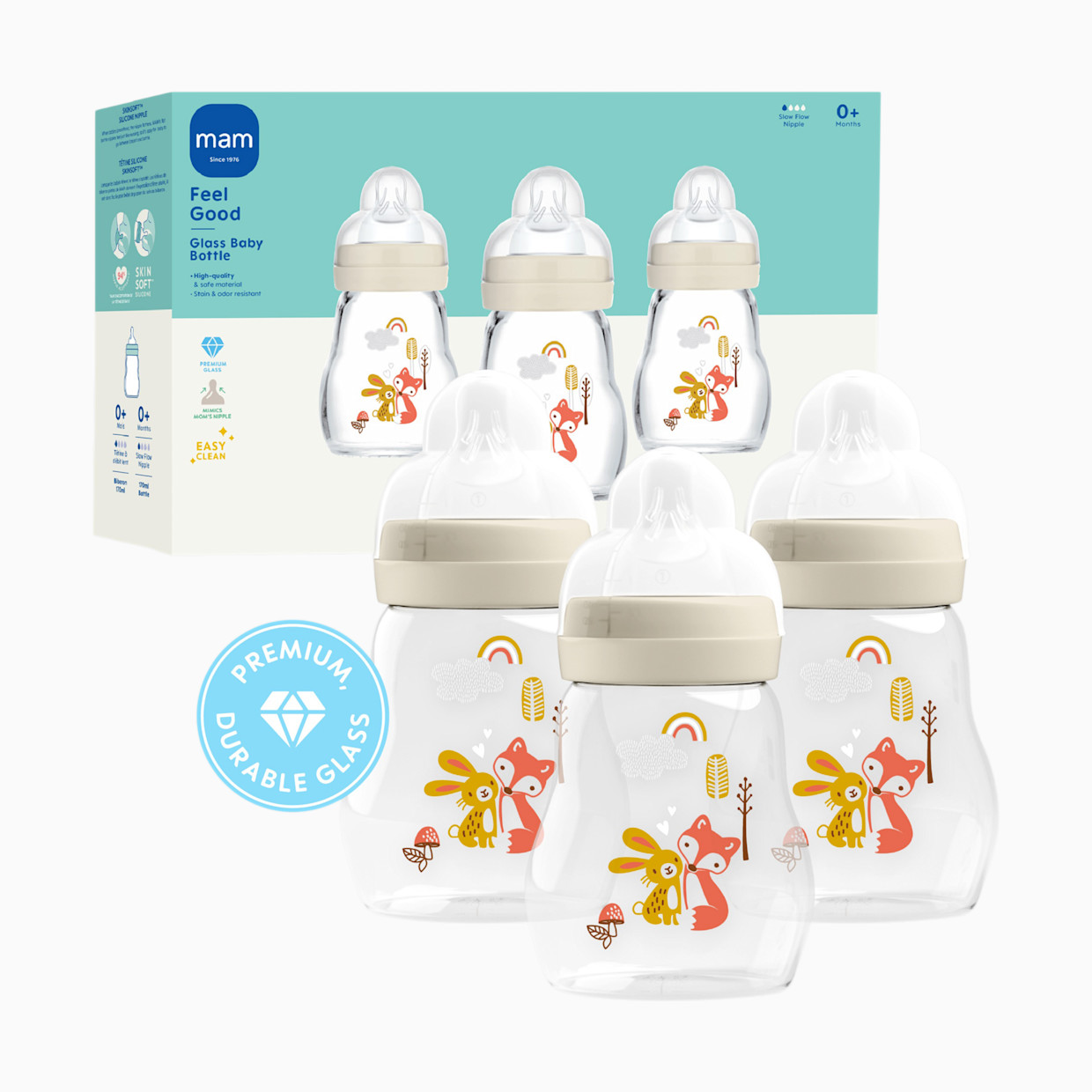 MAM Feel Good Slow Flow Premium Glass Bottle (3 Pack) - 6 Oz.