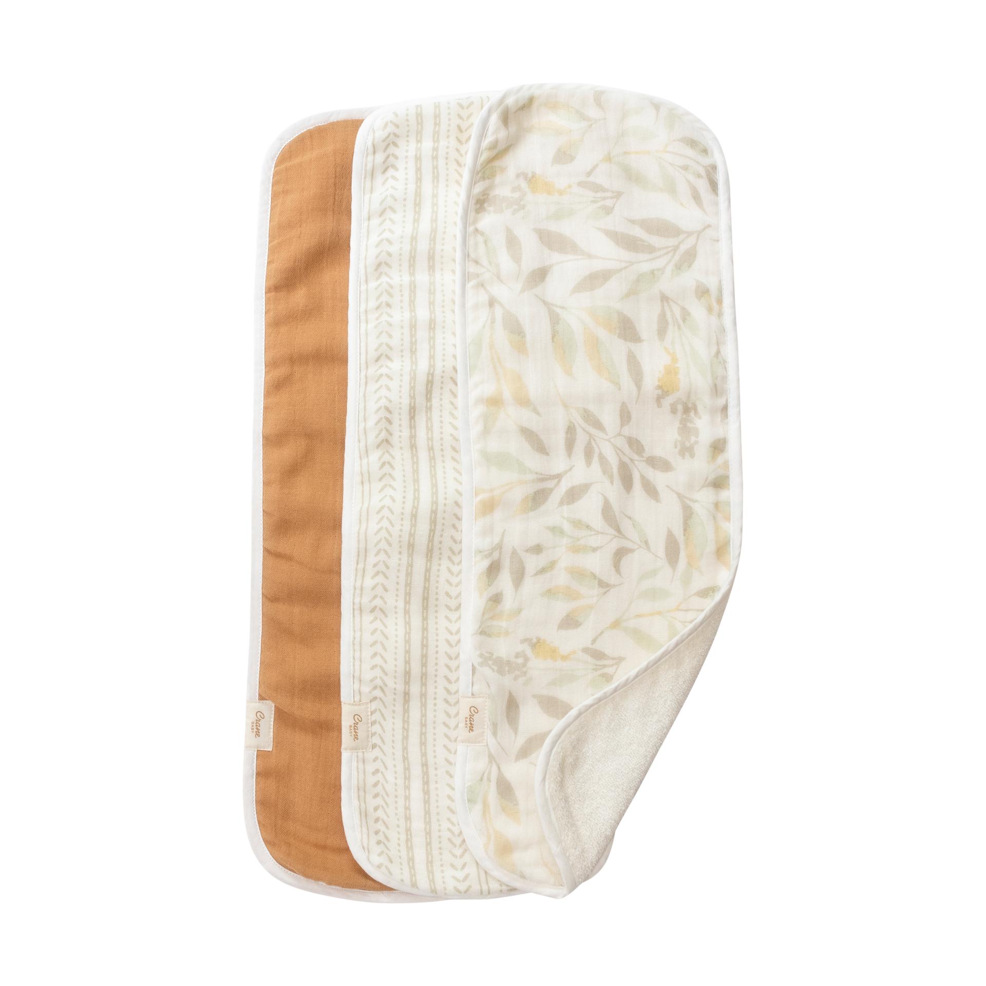 Crane Baby Cotton Muslin and Terry Burp Cloth Set (3 Pack) Willow